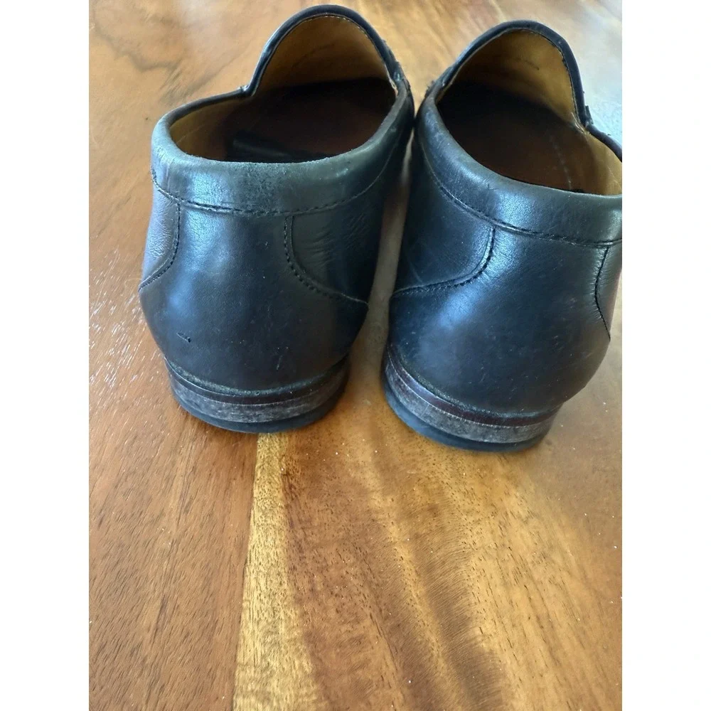 Cole‎ Haan Mens Black Leather Loafers Slip On Shoes Tassel Woven Toe Box 7 D